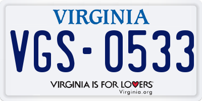 VA license plate VGS0533