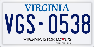 VA license plate VGS0538