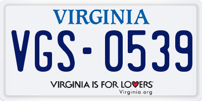 VA license plate VGS0539