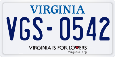VA license plate VGS0542