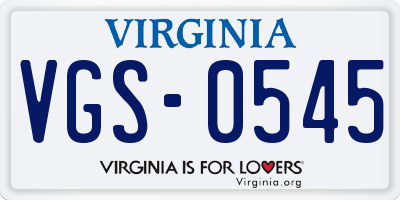 VA license plate VGS0545