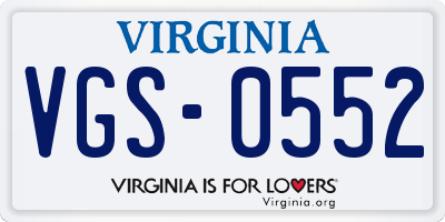 VA license plate VGS0552