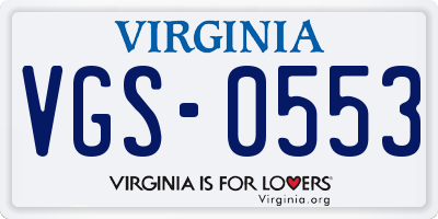 VA license plate VGS0553