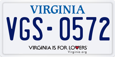 VA license plate VGS0572