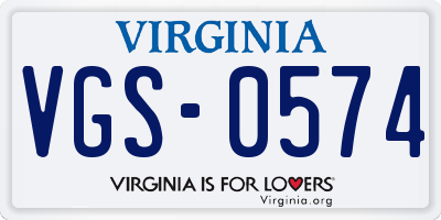 VA license plate VGS0574