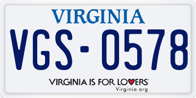 VA license plate VGS0578