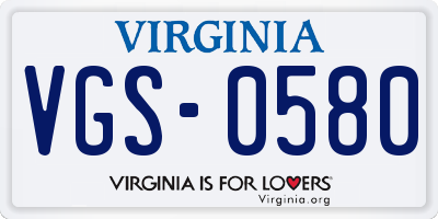 VA license plate VGS0580