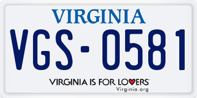 VA license plate VGS0581