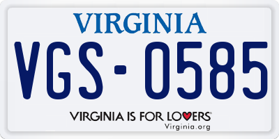VA license plate VGS0585