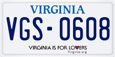 VA license plate VGS0608