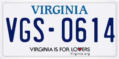 VA license plate VGS0614