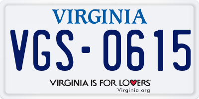 VA license plate VGS0615