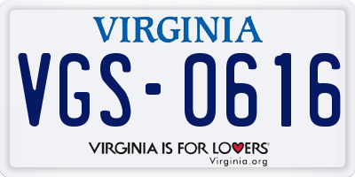 VA license plate VGS0616