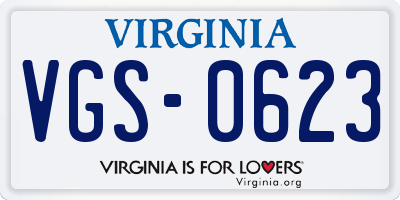 VA license plate VGS0623