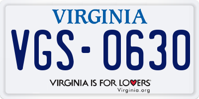 VA license plate VGS0630