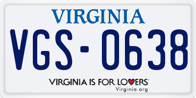 VA license plate VGS0638