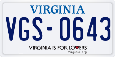 VA license plate VGS0643