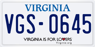 VA license plate VGS0645