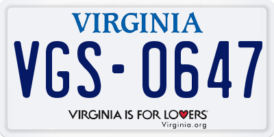 VA license plate VGS0647