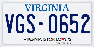 VA license plate VGS0652