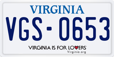 VA license plate VGS0653