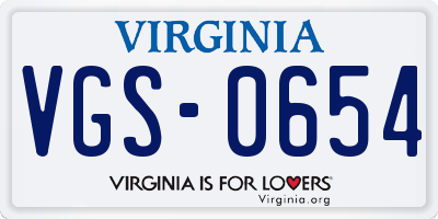 VA license plate VGS0654