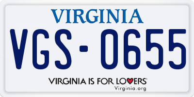 VA license plate VGS0655