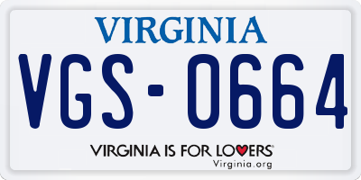 VA license plate VGS0664