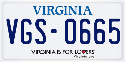 VA license plate VGS0665