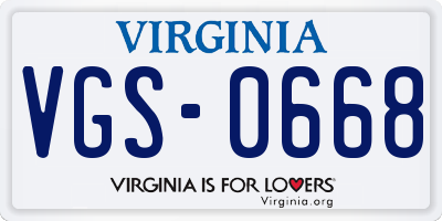 VA license plate VGS0668