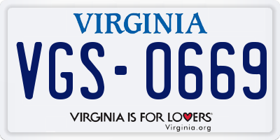 VA license plate VGS0669