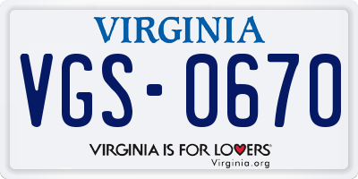 VA license plate VGS0670