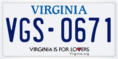 VA license plate VGS0671