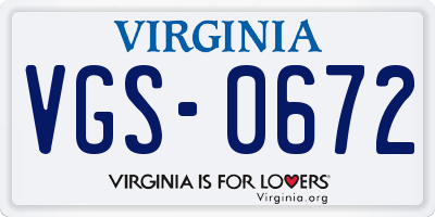 VA license plate VGS0672