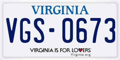 VA license plate VGS0673