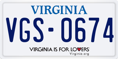 VA license plate VGS0674