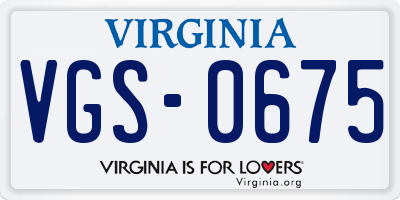 VA license plate VGS0675