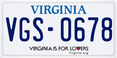 VA license plate VGS0678