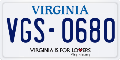VA license plate VGS0680