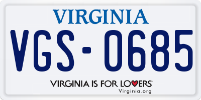 VA license plate VGS0685