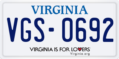 VA license plate VGS0692