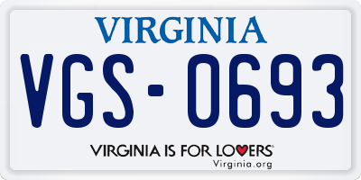 VA license plate VGS0693