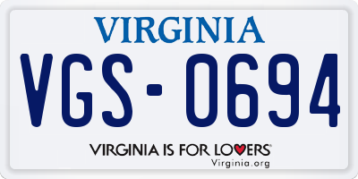 VA license plate VGS0694