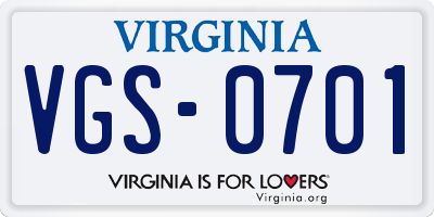 VA license plate VGS0701
