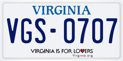 VA license plate VGS0707