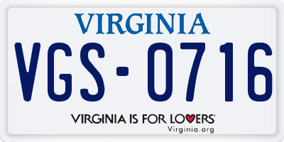 VA license plate VGS0716