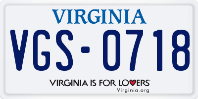 VA license plate VGS0718