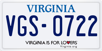 VA license plate VGS0722