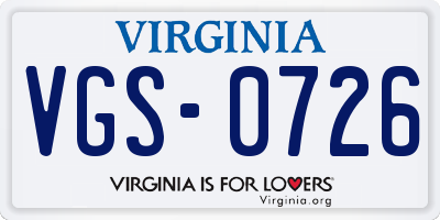 VA license plate VGS0726