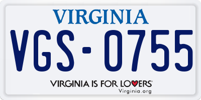 VA license plate VGS0755